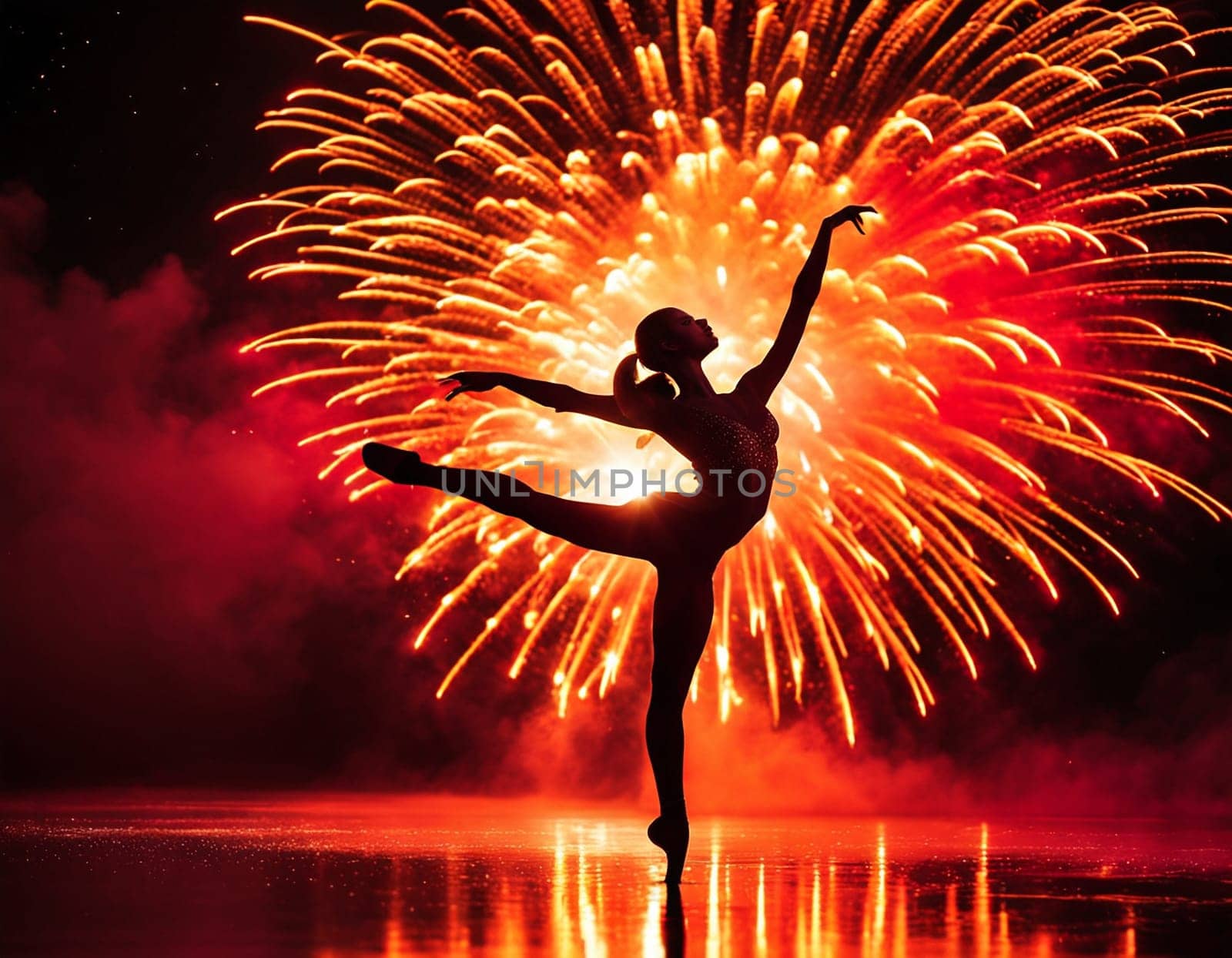 Ballerina on the background of fireworks by NeuroSky