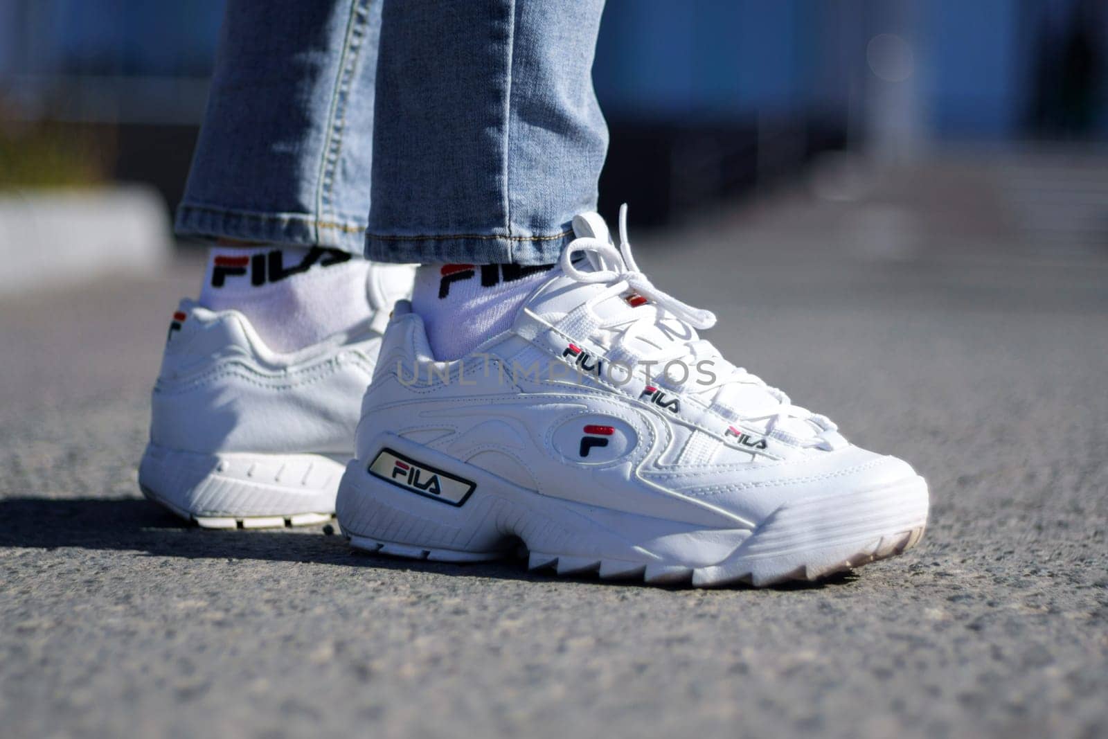 Tyumen, Russia-September 23, 2023: Fila shoe, model disruptor 2 white popular. by darksoul72