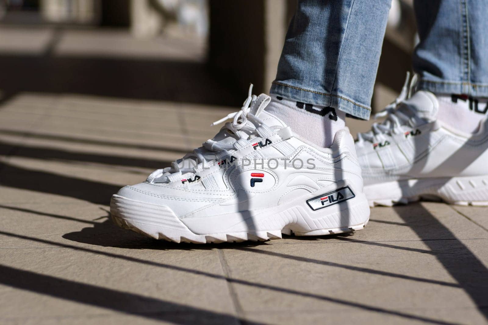 Tyumen, Russia-September 23, 2023: Fila shoe, model disruptor 2 white popular. by darksoul72