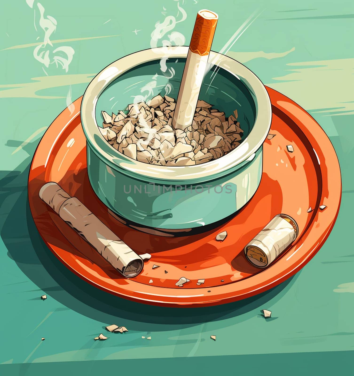 Ceramic ashtray with smokes cigarettes. No smoking concept. by Andelov13