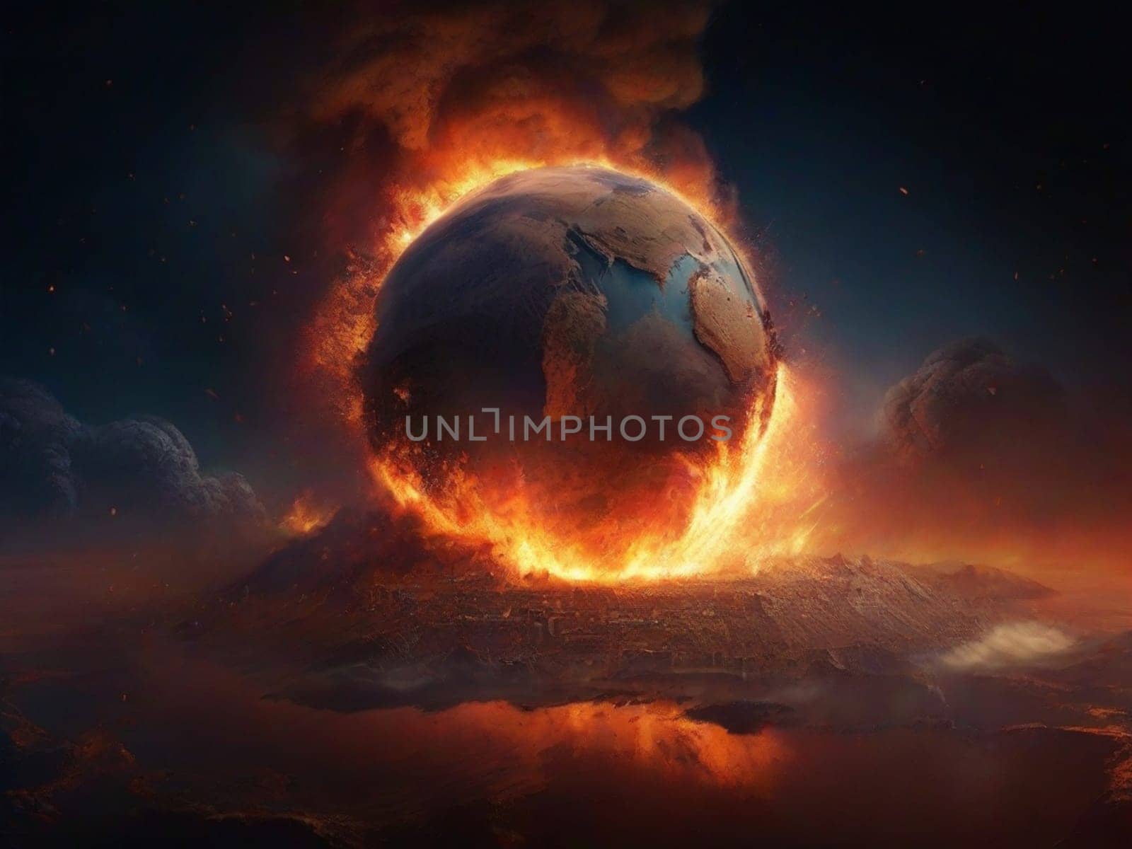 A terrible explosion of a nuclear bomb engulfed planet Earth in flames. Nuclear disaster by Ekaterina34