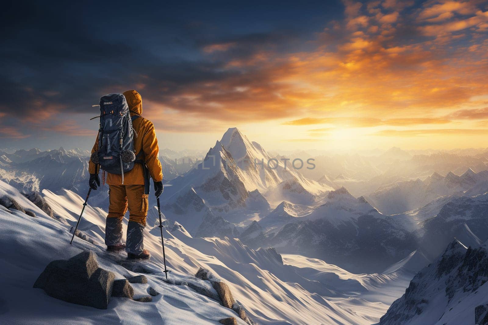 Digital painting of a man hiking in the snow. by Andelov13