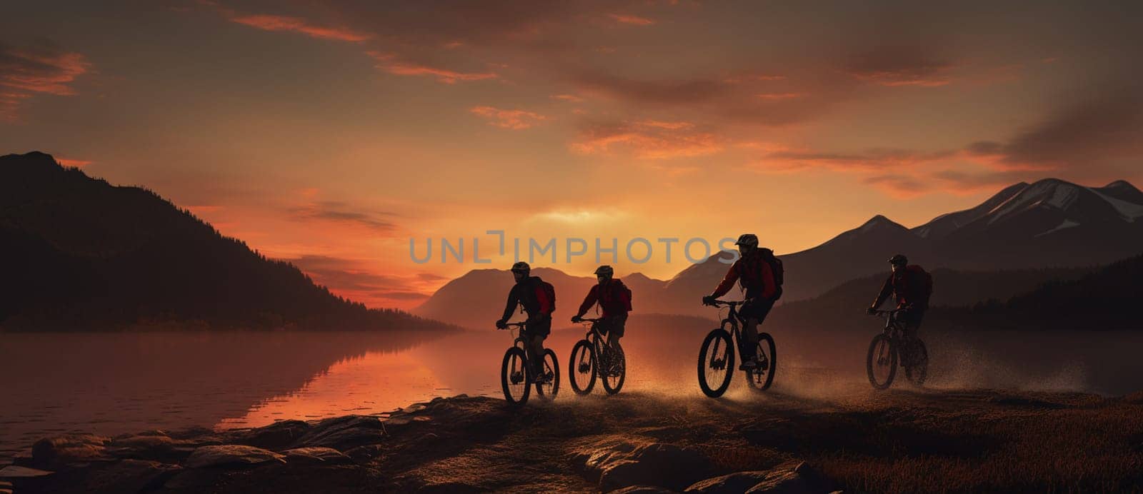 Cycling outdoor adventure in Dolomites. Cycling woman and man on electric mountain bikes in Dolomites landscape. Couple cycling MTB enduro trail track. Outdoor sport activity. High quality photo