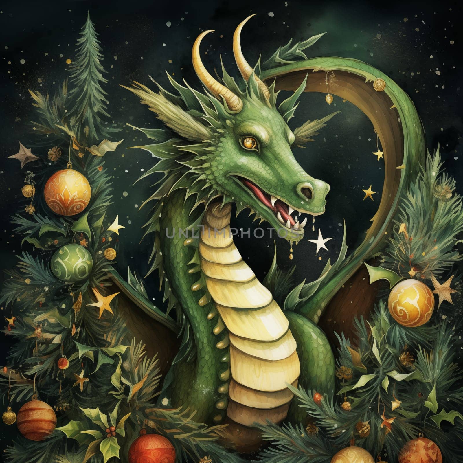 christmas postcard, green dragon by rusak