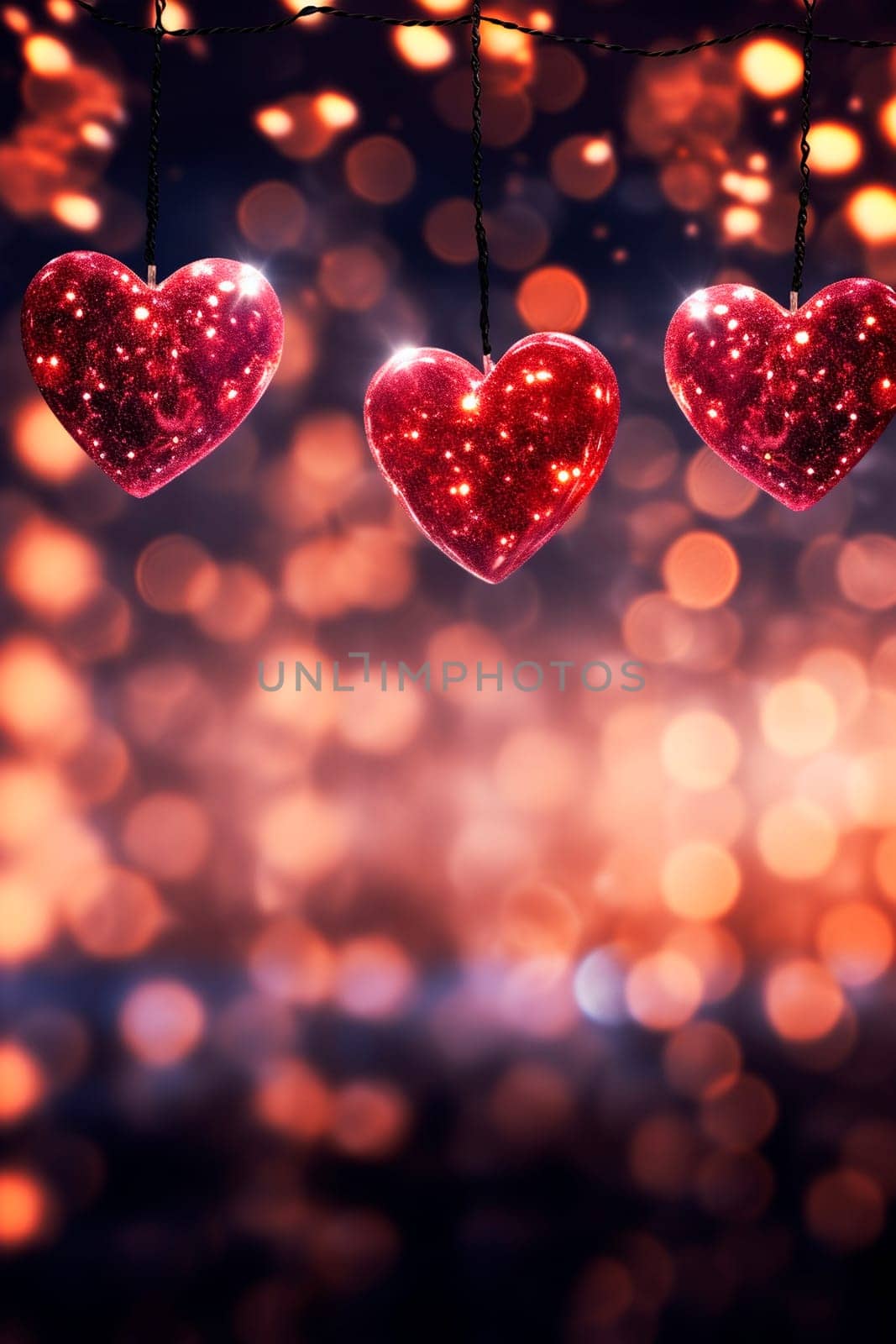 Garland of hearts and beautiful bokeh. Selective focus. Holiday.