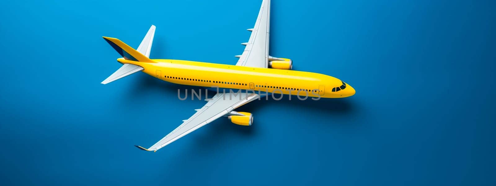 An airplane on a blue and yellow map background. Selective focus. Ukraine.