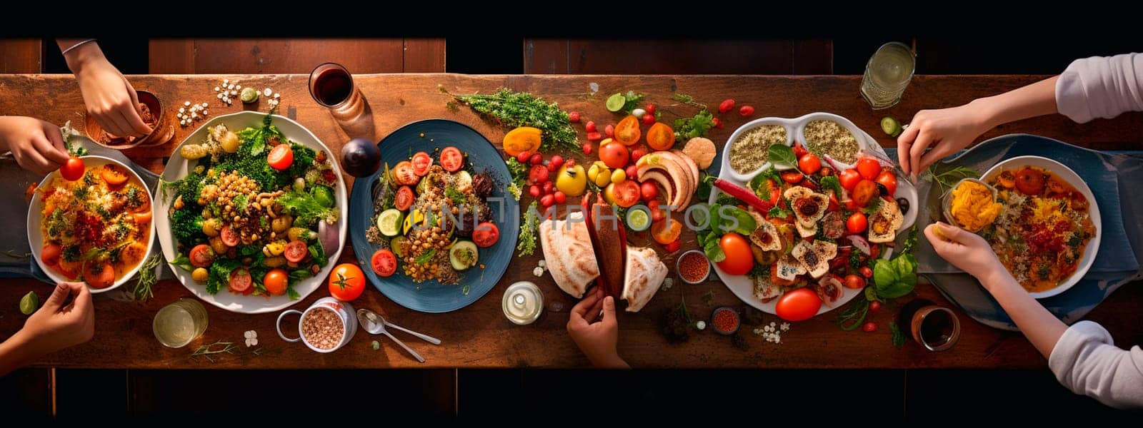 People's hands and food dinner. Selective focus. by yanadjana