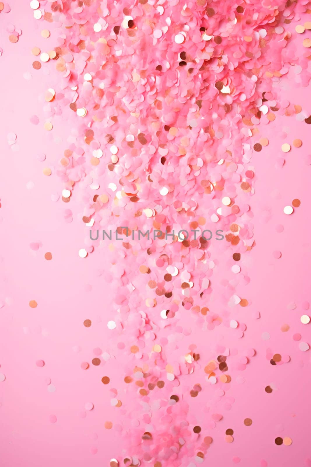 Pink background with sparkles and confetti. Selective focus. Holiday.