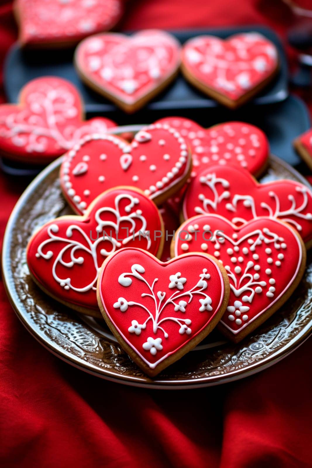Red heart cookies for Valentine's Day. Selective focus. Food.