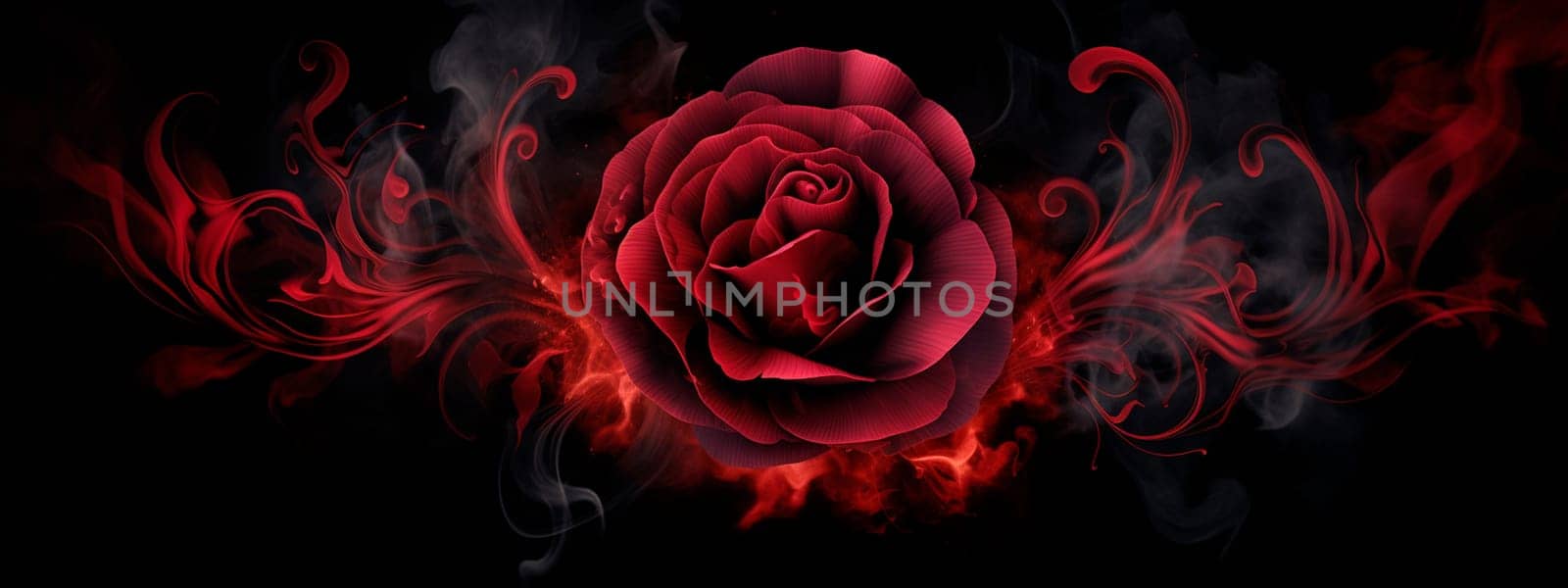 Red rose heart in smoke on a black background. Selective focus. by yanadjana