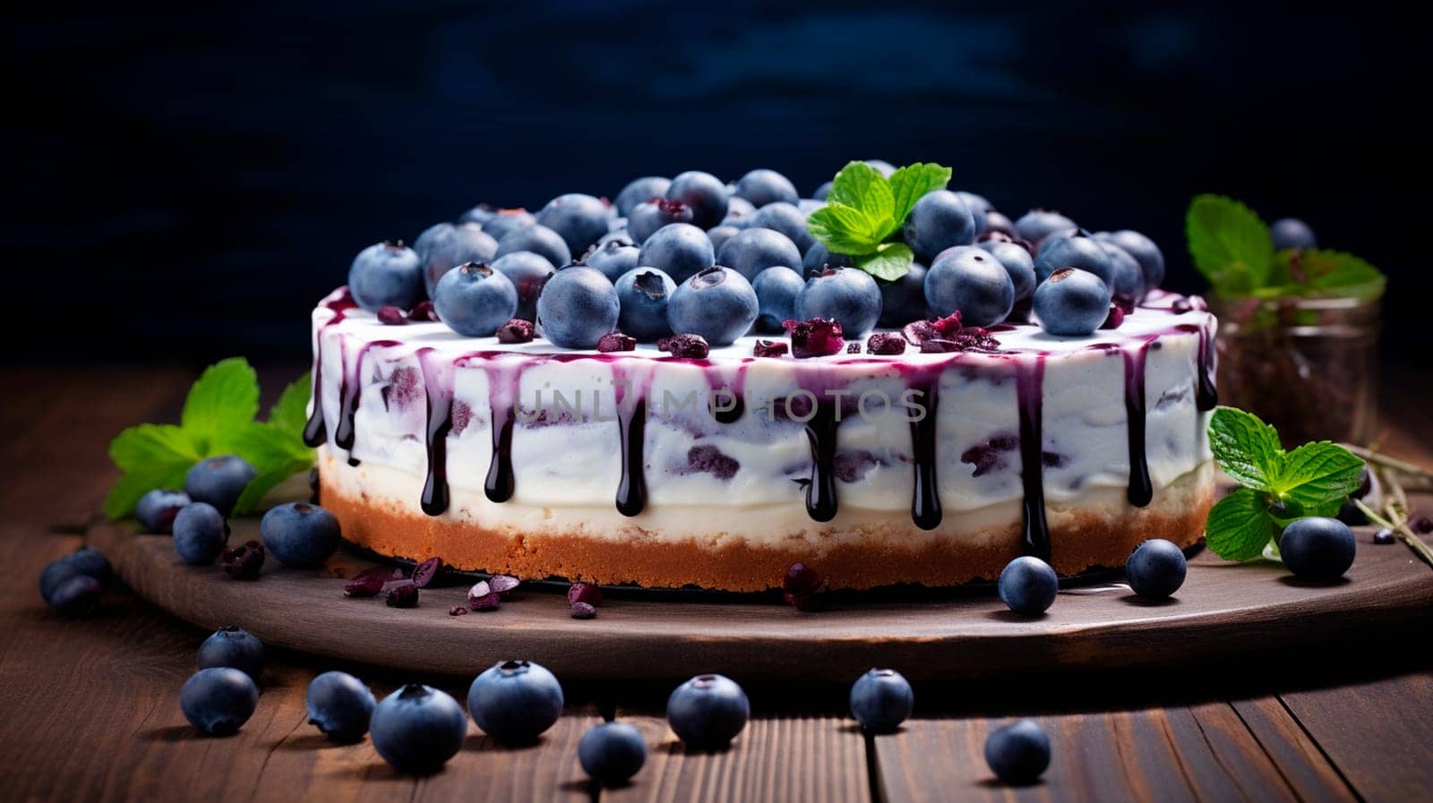 cheesecake with blueberries on a plate. Selective focus. food.