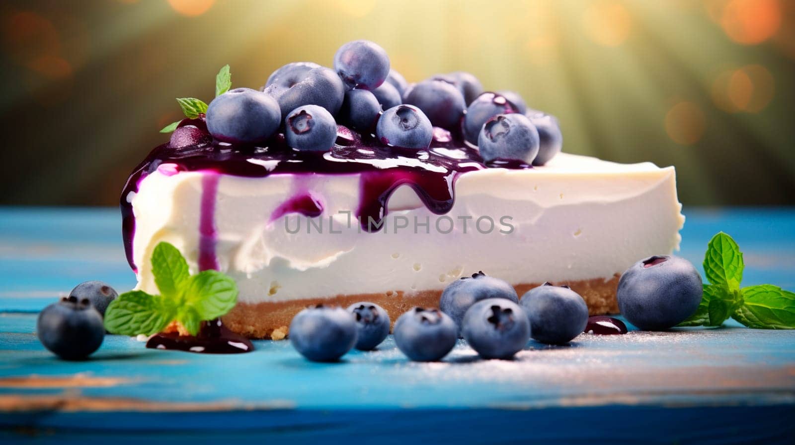 cheesecake with blueberries on a plate. Selective focus. food.