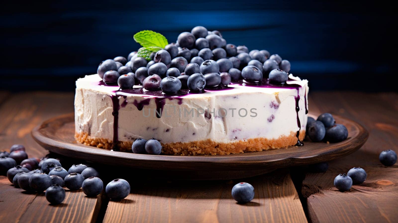 cheesecake with blueberries on a plate. Selective focus. food.