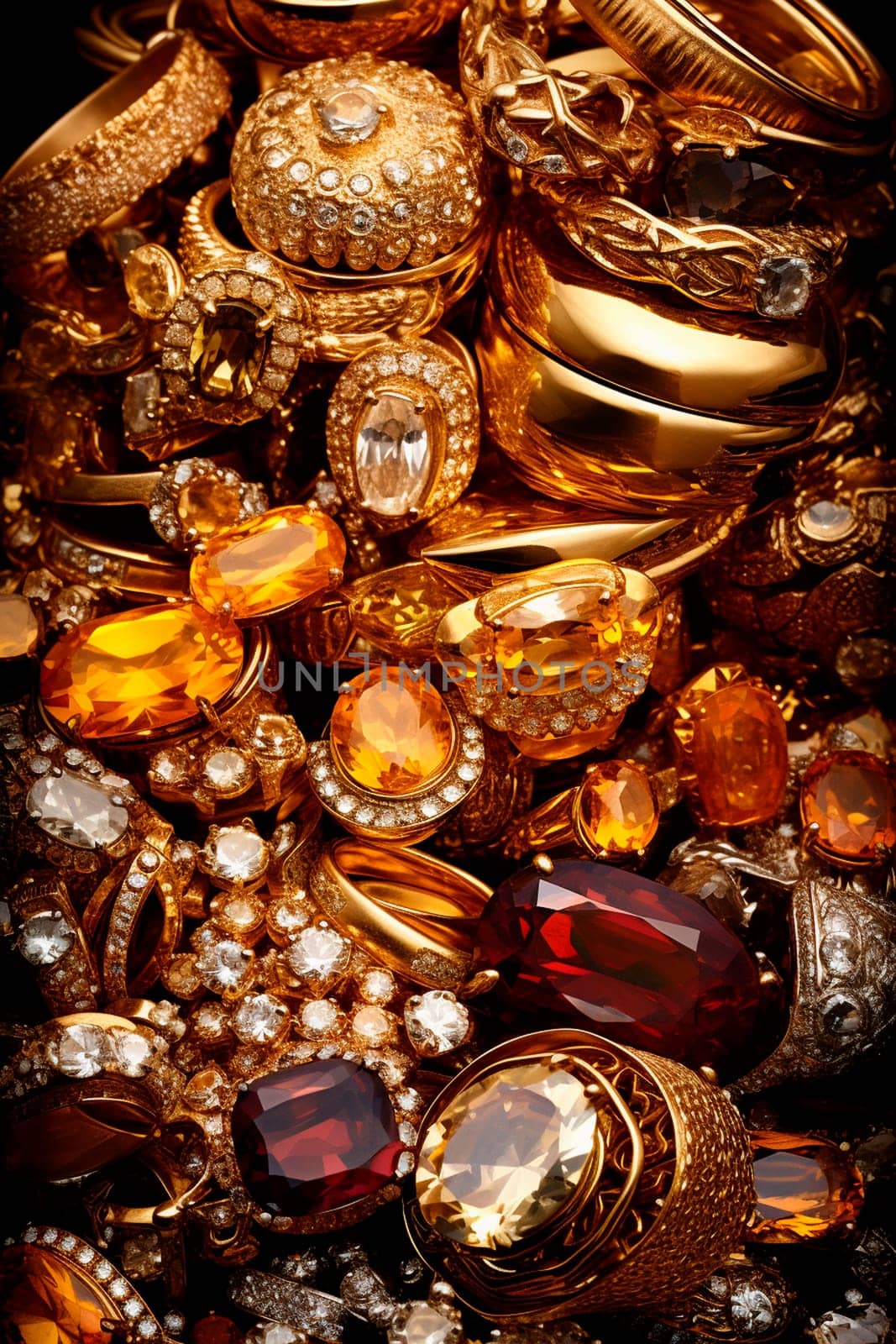 a bunch of gold jewelry. Selective focus. by yanadjana