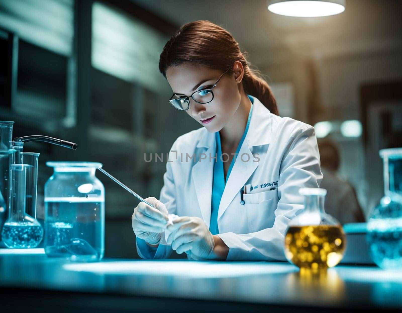 Laboratory scientific and medical research. Doctors and scientists conduct experiments and experiments. High quality illustration