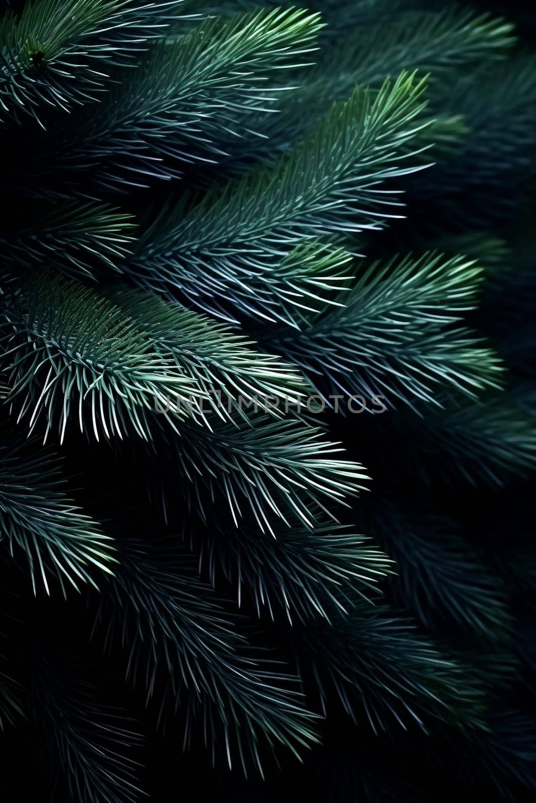 Moody shadows cast over deep green pine foliage - Generative AI