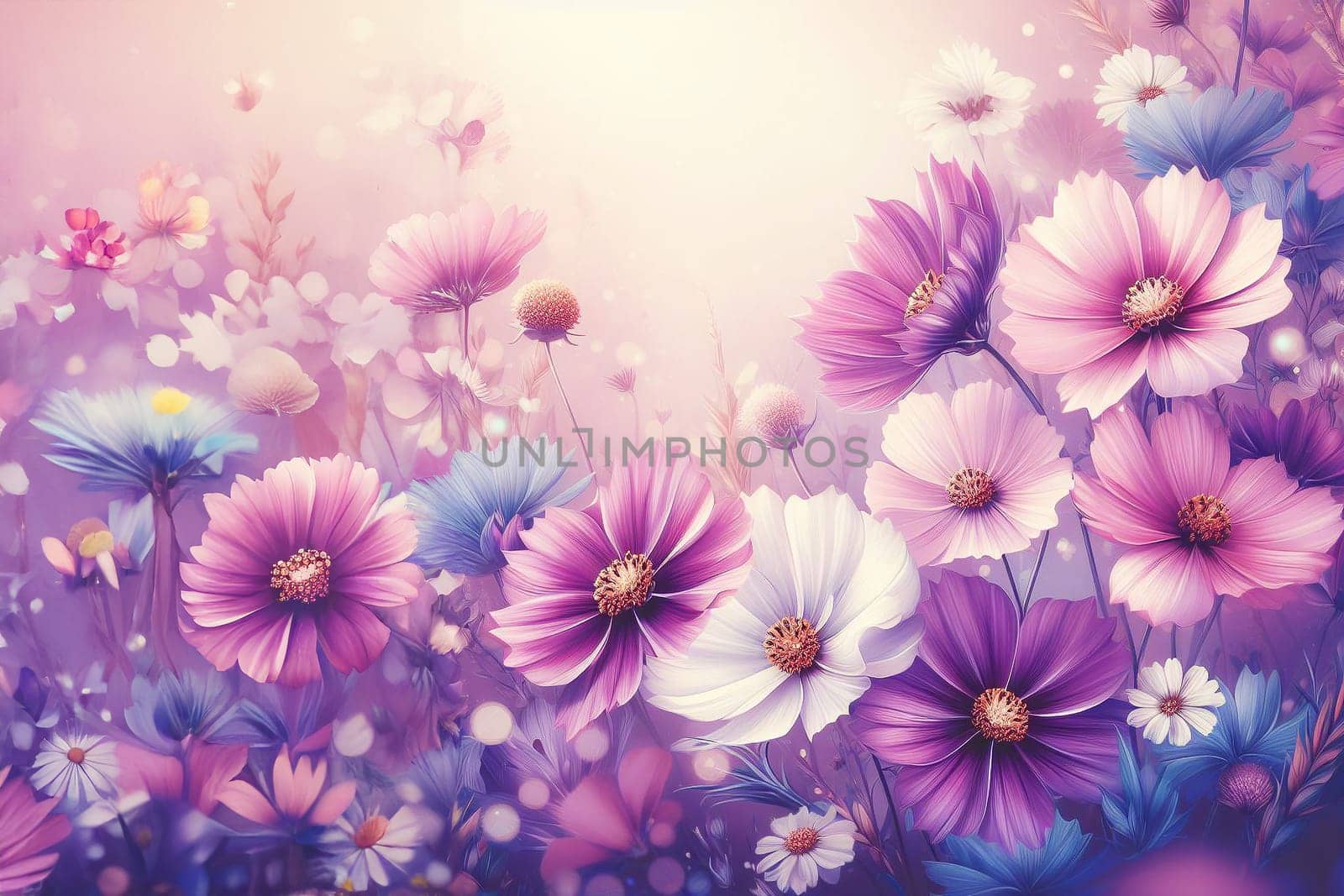 Purple bokeh sparkle abstract background with lilac flowers. by EkaterinaPereslavtseva