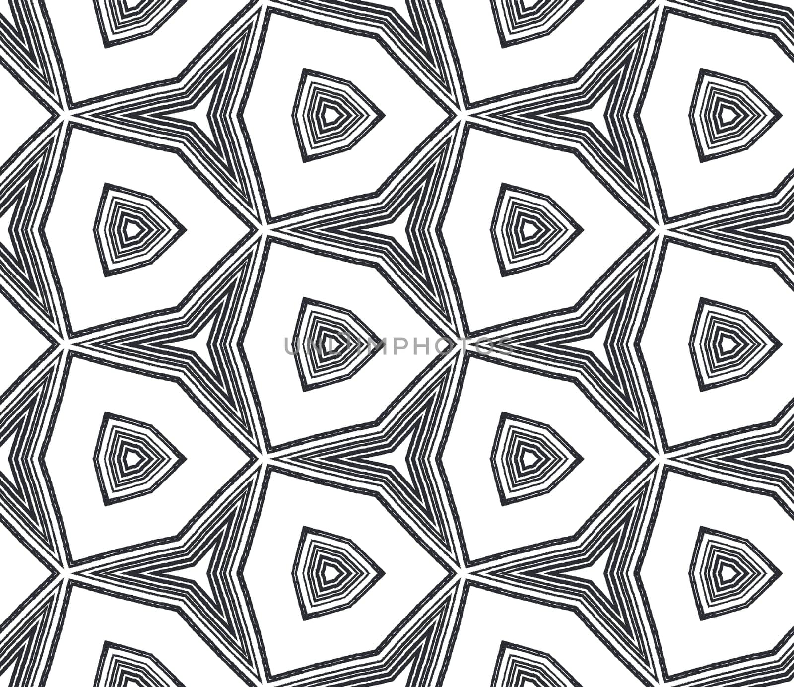 Tiled watercolor pattern. Black symmetrical kaleidoscope background. Textile ready bewitching print, swimwear fabric, wallpaper, wrapping. Hand painted tiled watercolor seamless.
