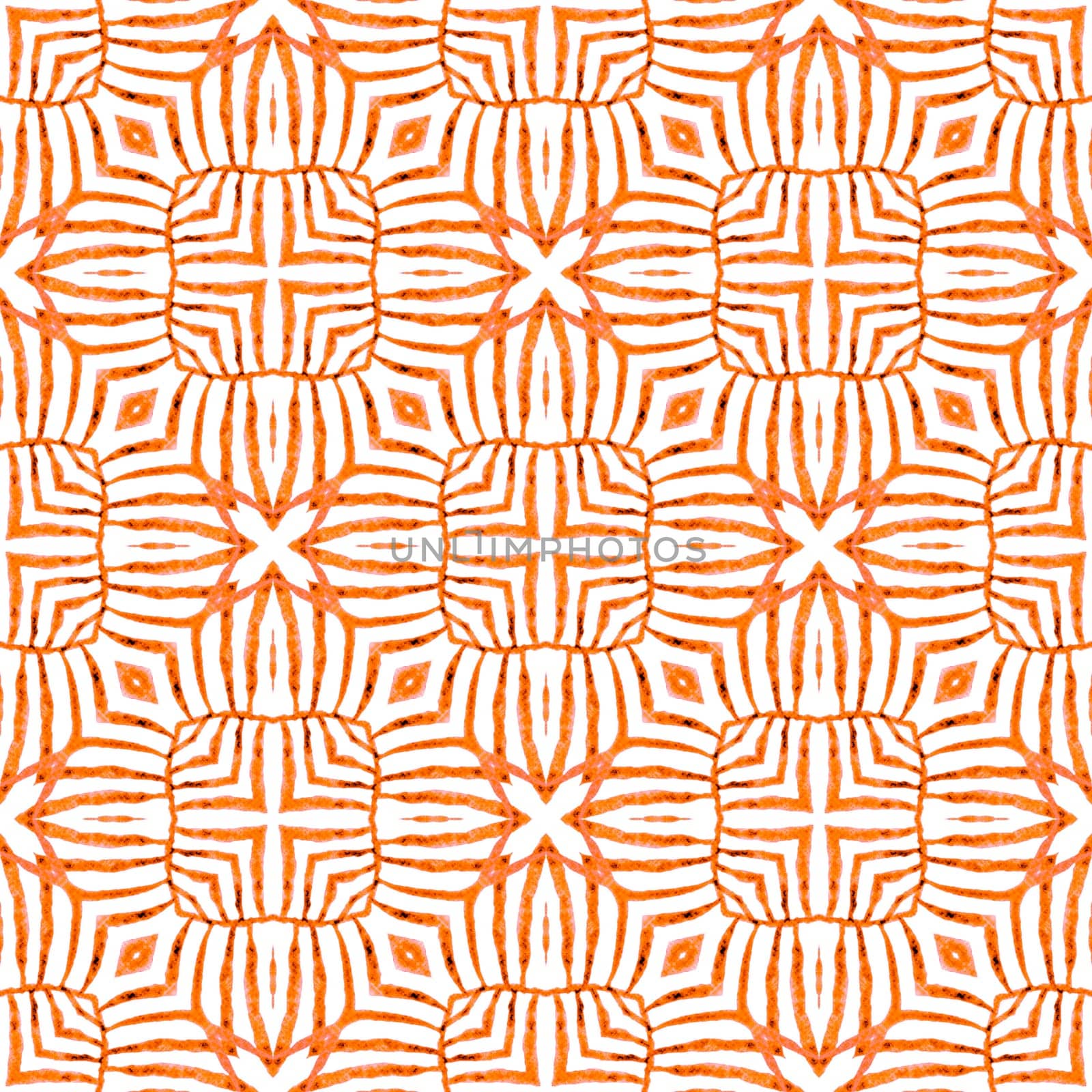 Hand painted tiled watercolor border. Orange energetic boho chic summer design. Textile ready worthy print, swimwear fabric, wallpaper, wrapping. Tiled watercolor background.