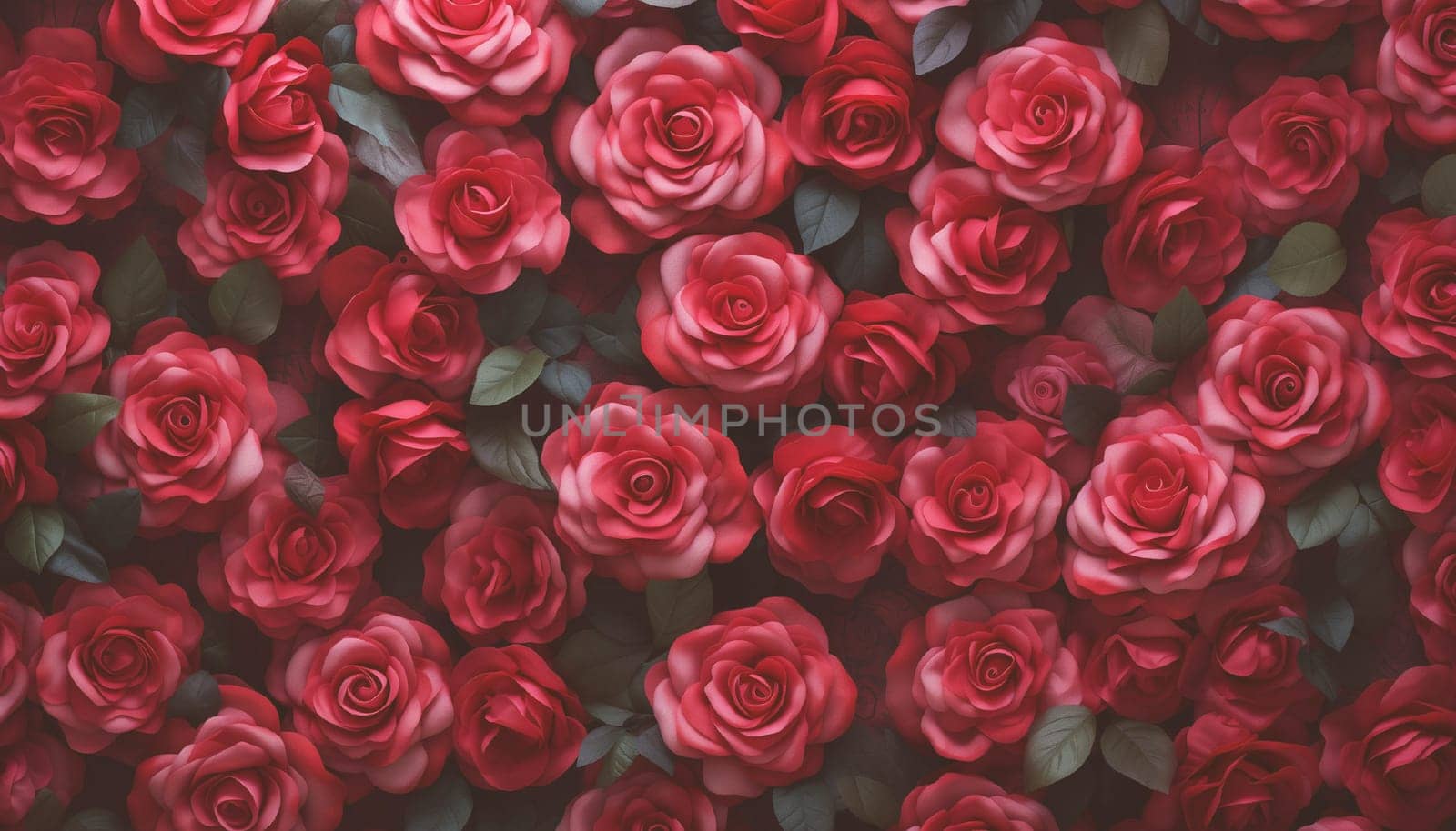 Red rose flowers wall. Top view flower wall background. by kizuneko