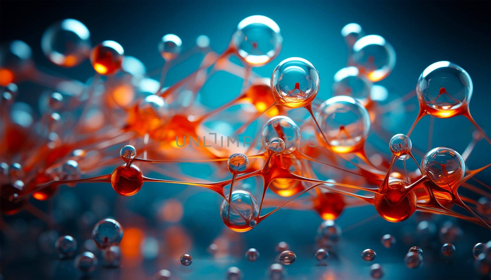Science background with molecule or atom. molecule set, jojoba nano 3D cell, collagen bio abstract medical icon. Beauty science skin care molecular concept, natural bubble kit. colorful molecule atom illustration Copy space