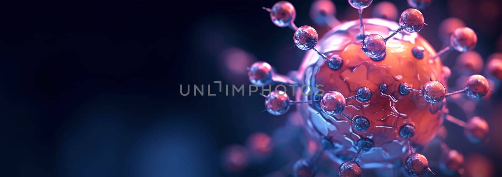 Science background with molecule or atom. molecule set, jojoba nano 3D cell, collagen bio abstract medical icon. Beauty science skin care molecular concept, natural bubble kit. colorful molecule atom illustration Copy space