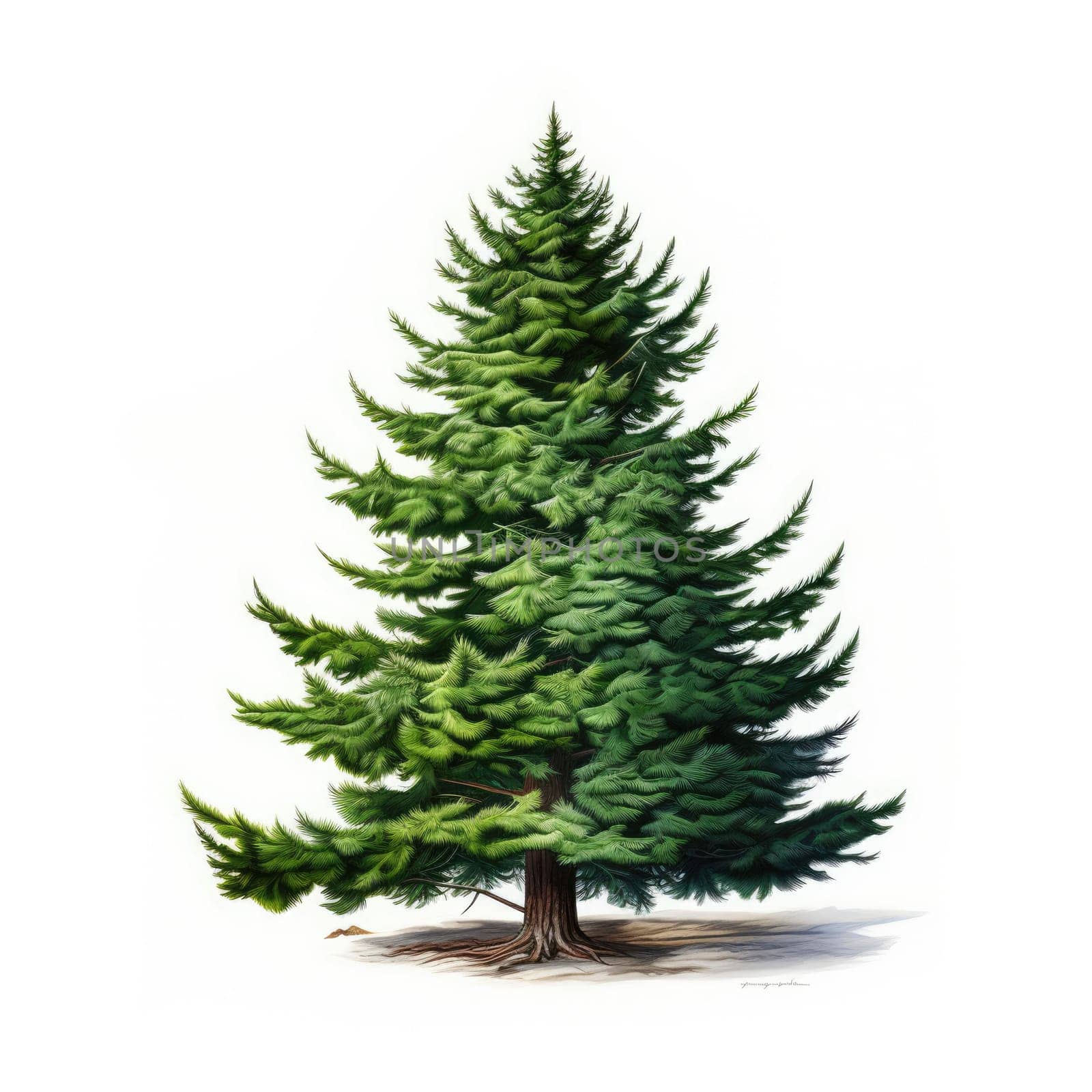 Cutout pine tree. Fir isolated on white background. High quality clipping mask for professional composition. Evergreen tree.