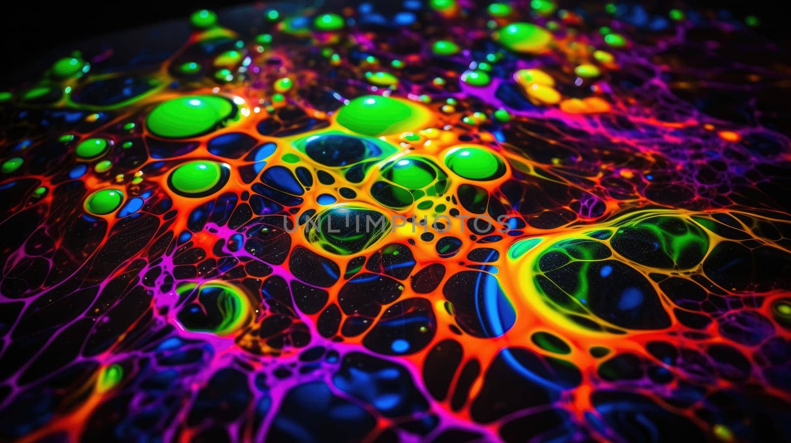 Abstract liquid background in electric neon colors. The colourful texture of the water surface.