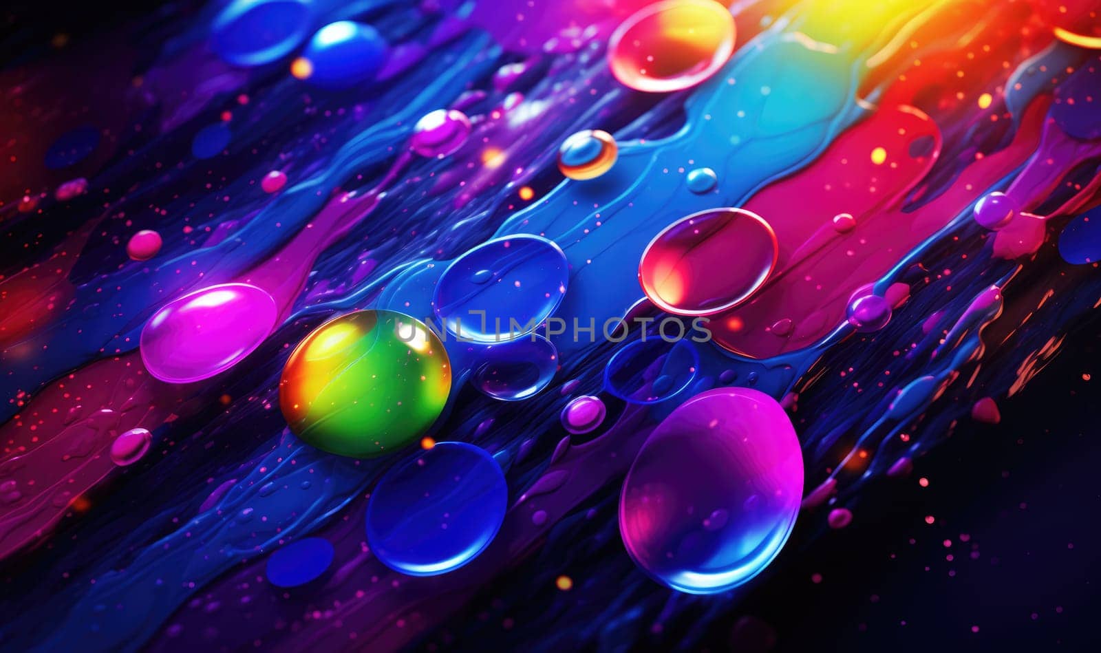 Abstract liquid background in electric neon colors. The colourful texture of the water surface.