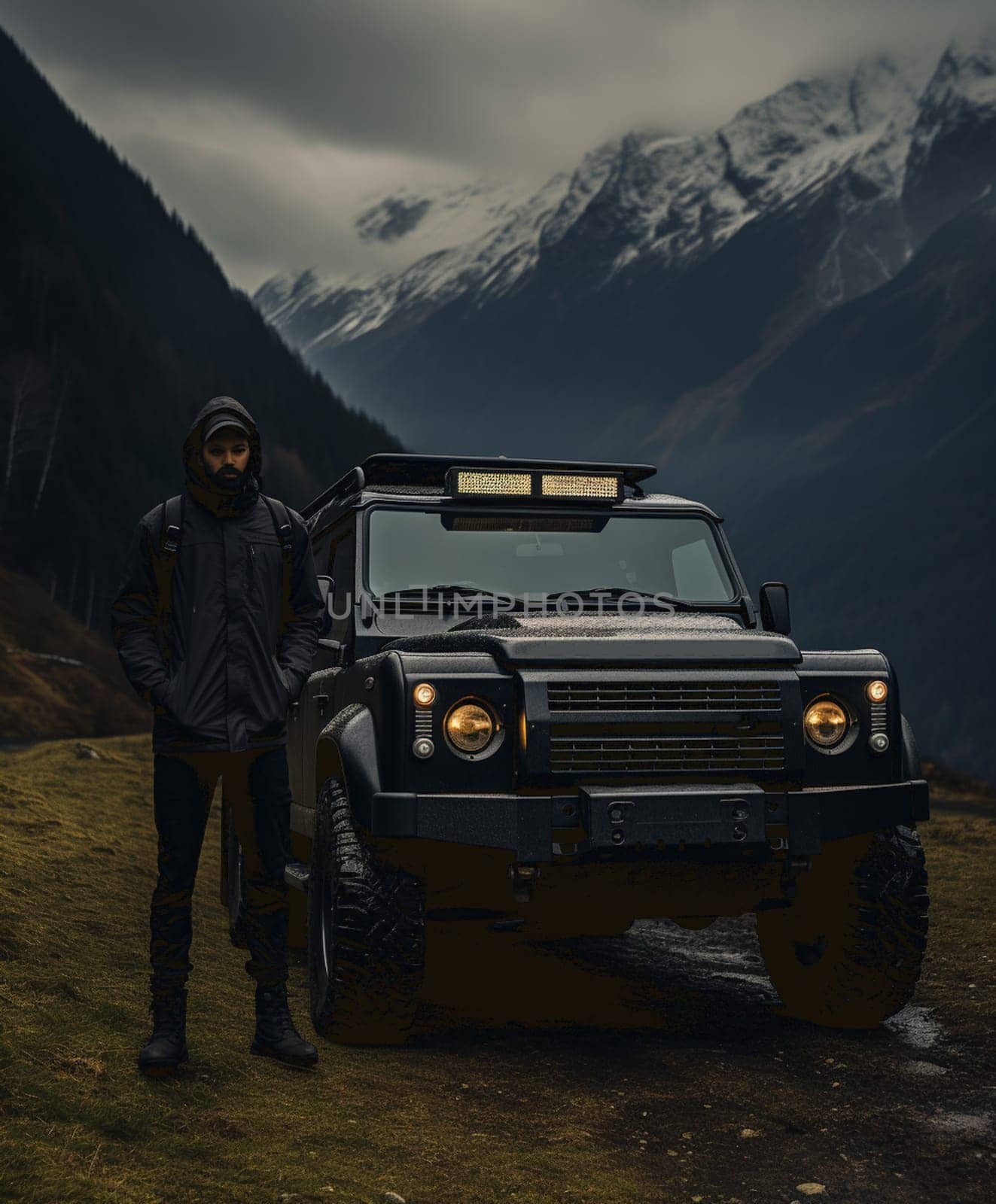 Black off-road truck in the mountains by Andelov13