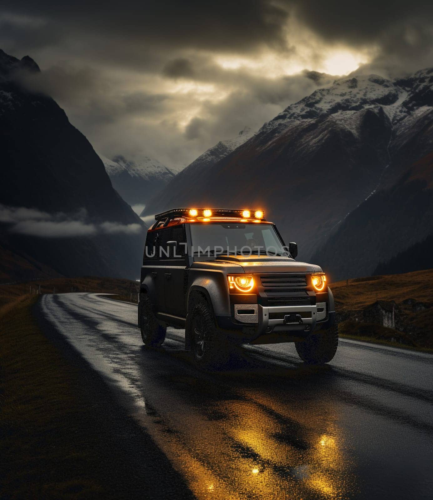 Black off-road truck in the mountains by Andelov13