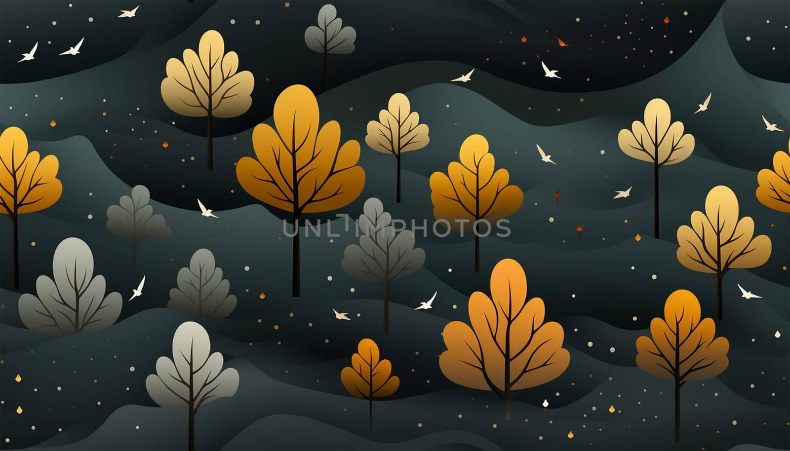 Abstract seamless pattern with autumn forest. background for various surface. Trendy drawn textures. Colorful trees and forest wallpaper cute design by Annebel146