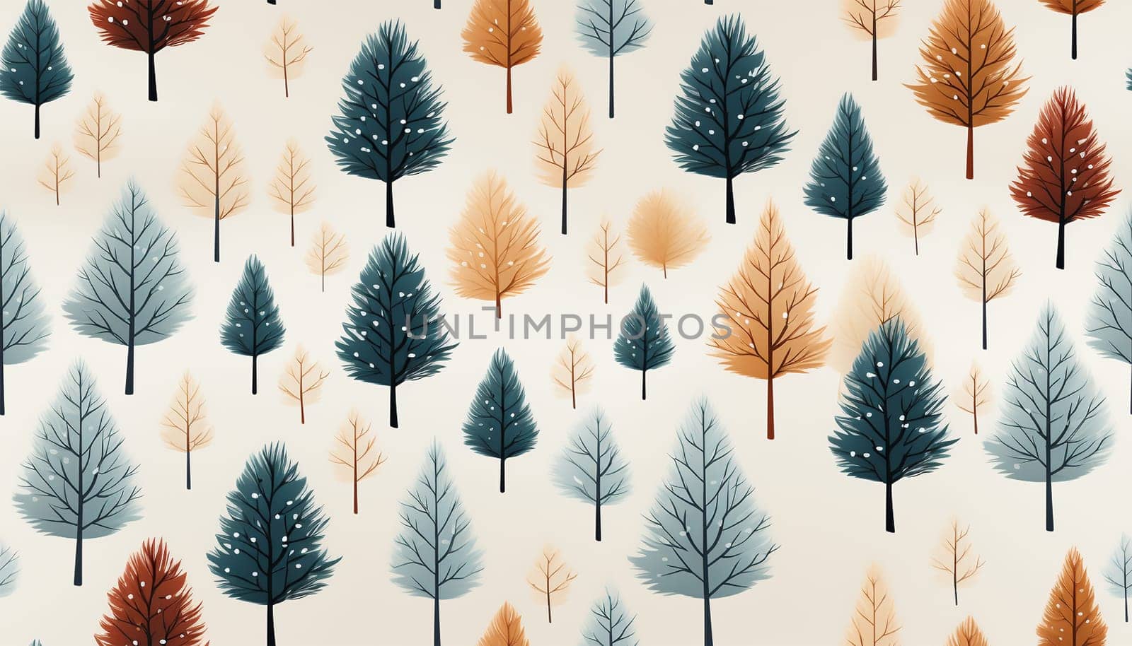 Abstract seamless pattern with autumn forest. background for various surface. Trendy drawn textures. Colorful trees and forest wallpaper cute design Nature