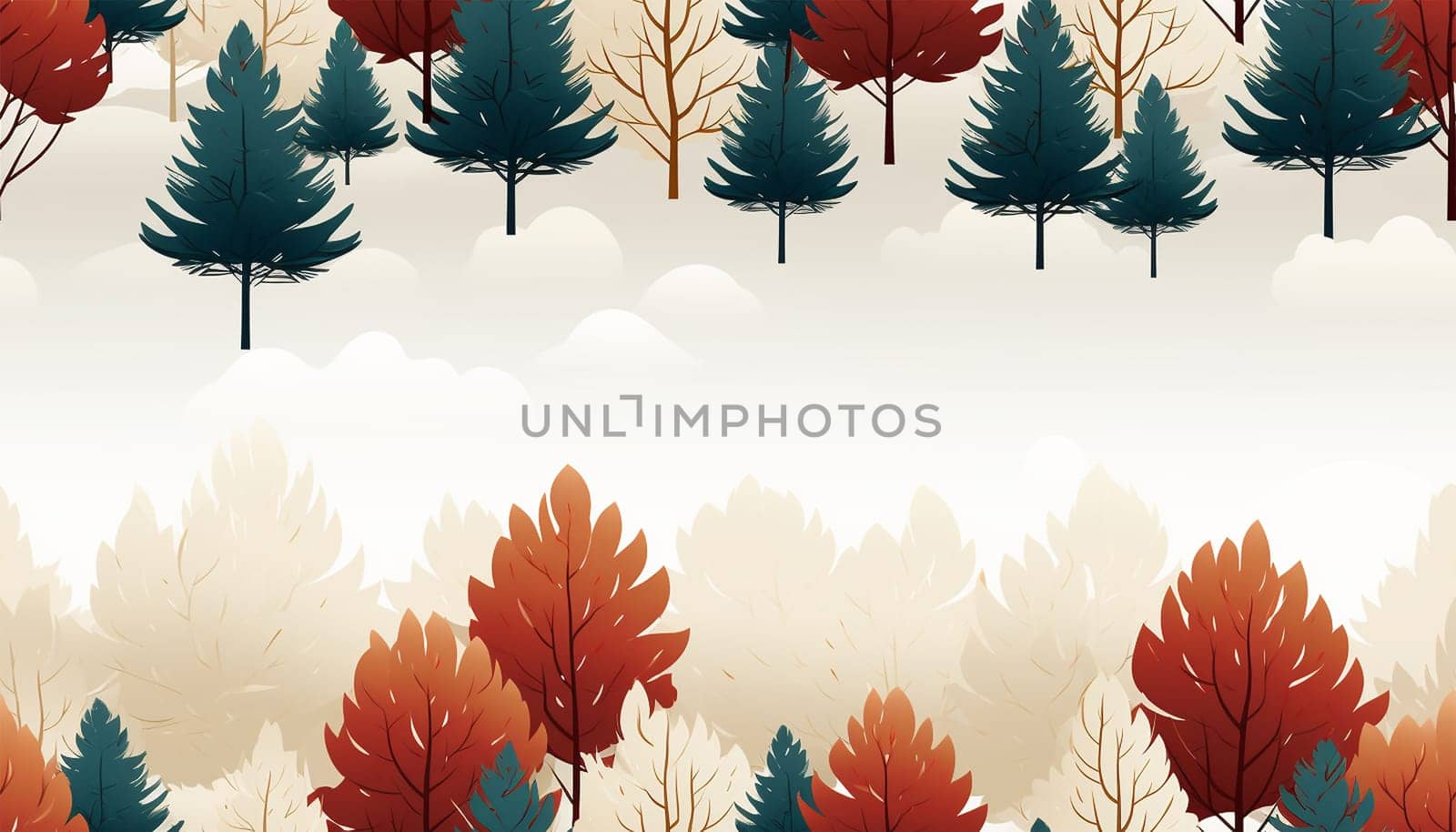 Abstract seamless pattern with autumn forest. background for various surface. Trendy drawn textures. Colorful trees and forest wallpaper cute design Nature