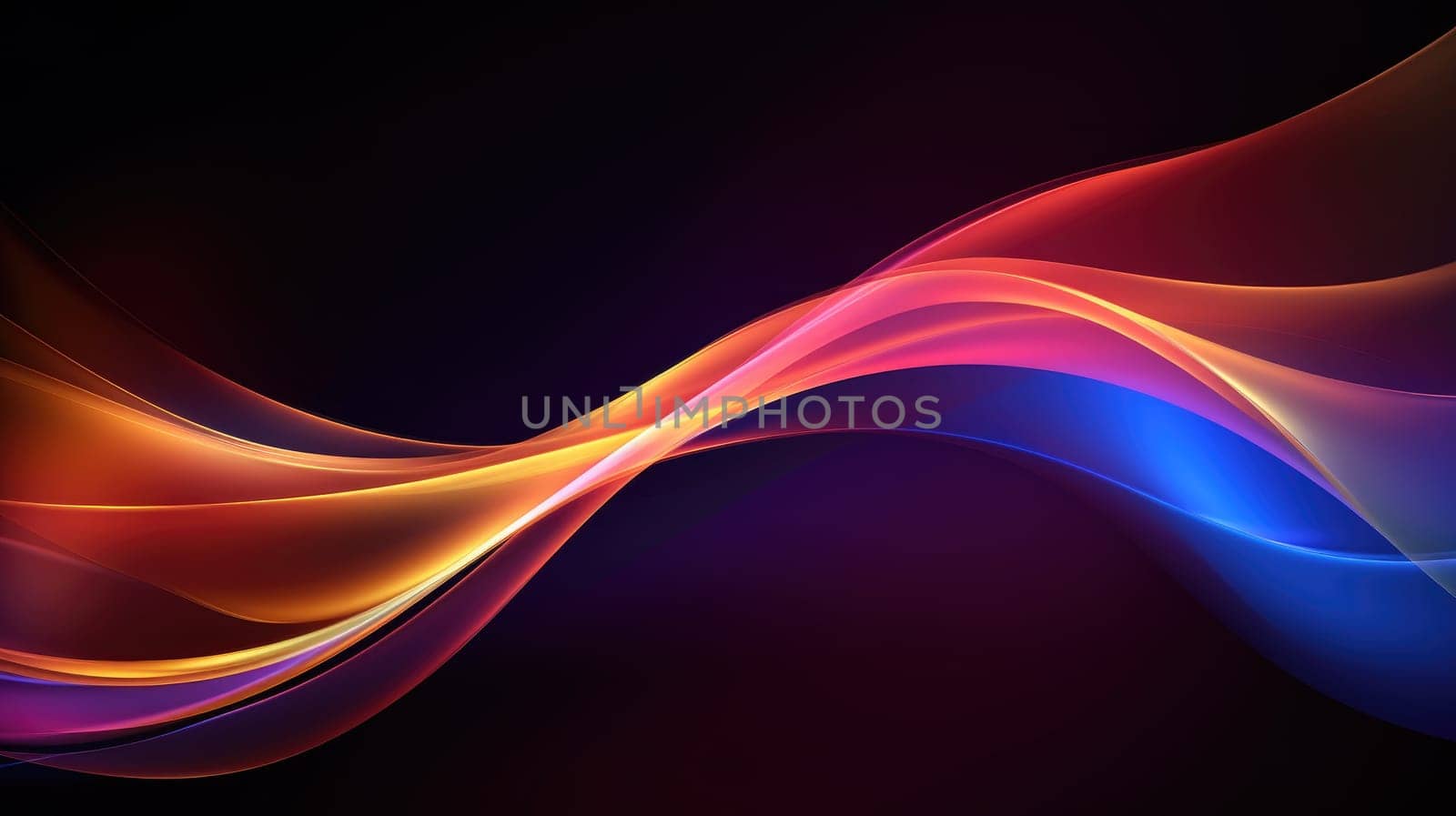 Abstract background of glowing lines in bright neon colours on a dark background