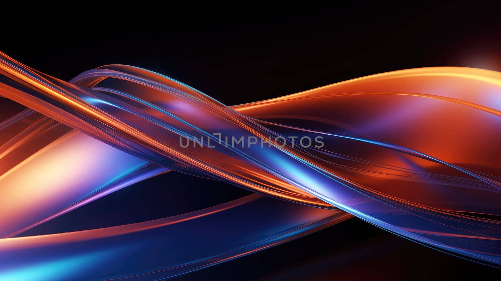 Abstract background of glowing lines in bright neon colours on a dark background