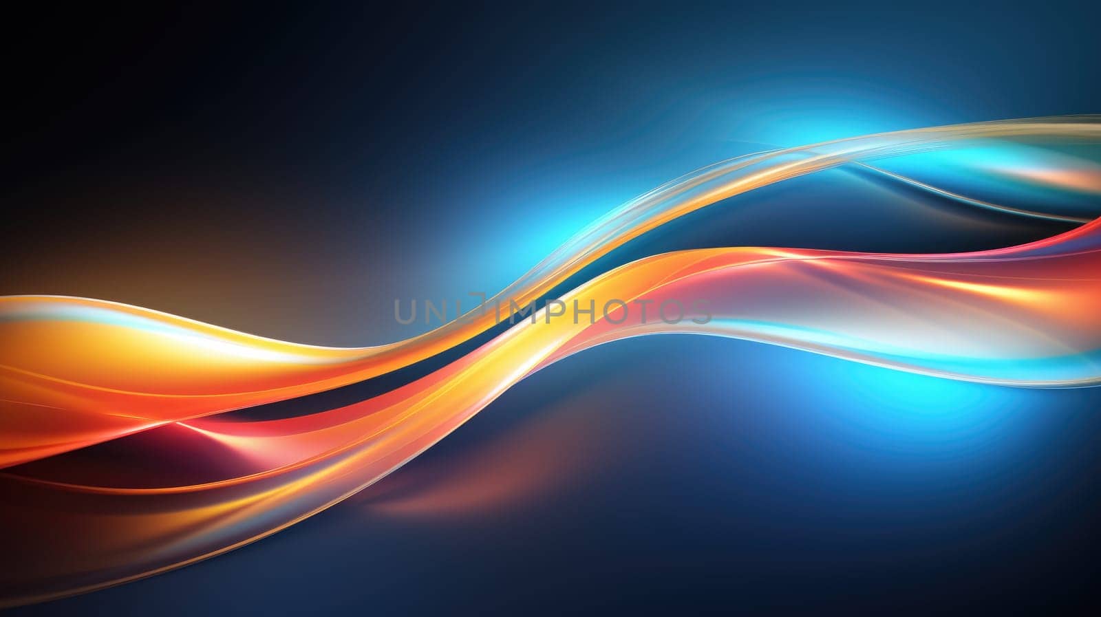 Abstract background of glowing lines in bright neon colours on a dark background