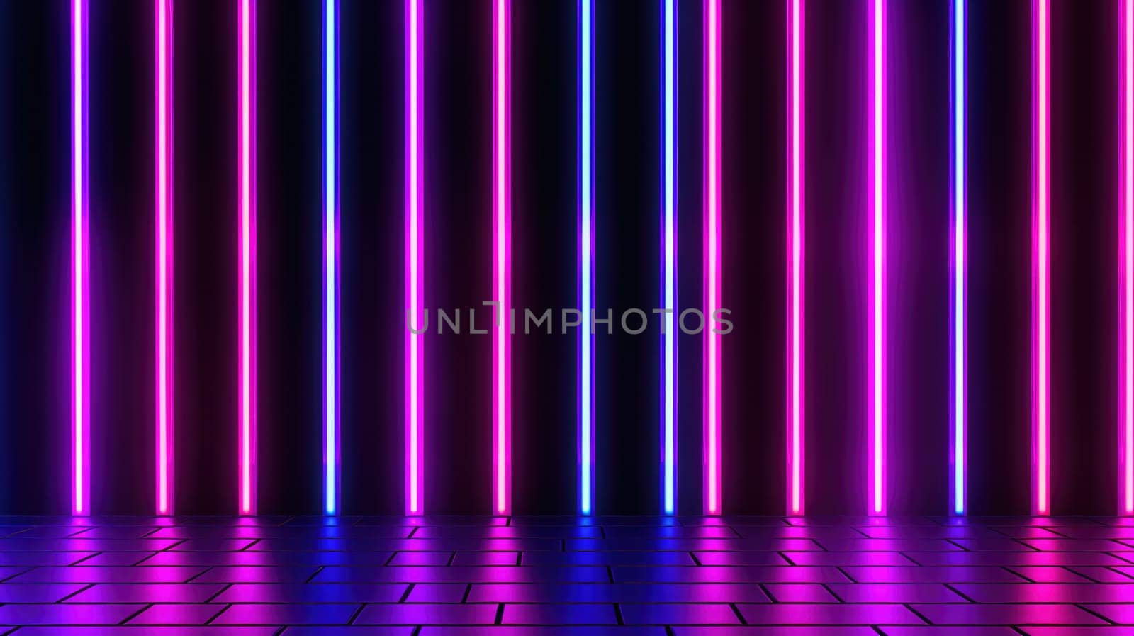 Abstract background of glowing lines in bright neon colours on a dark background