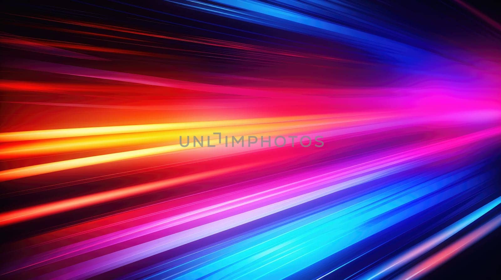 Abstract background of glowing lines in bright neon colours on a dark background