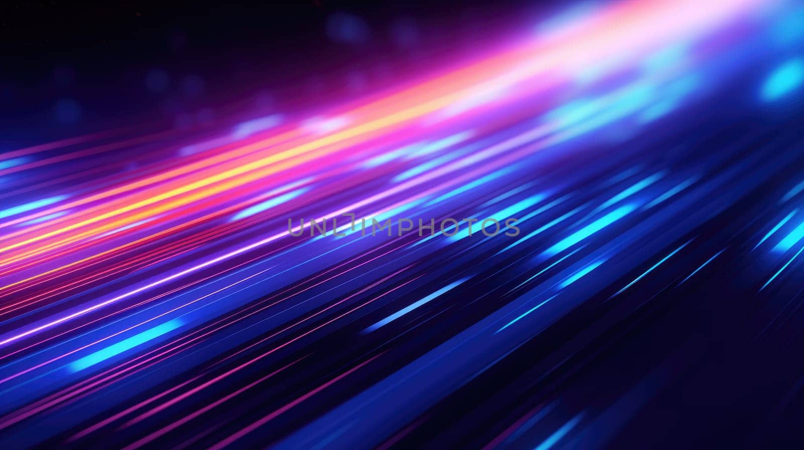 Abstract background of glowing lines in bright neon colours on a dark background