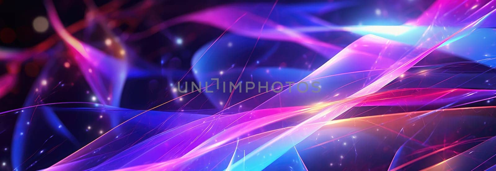 Abstract background of glowing lines in bright neon colours on a dark background