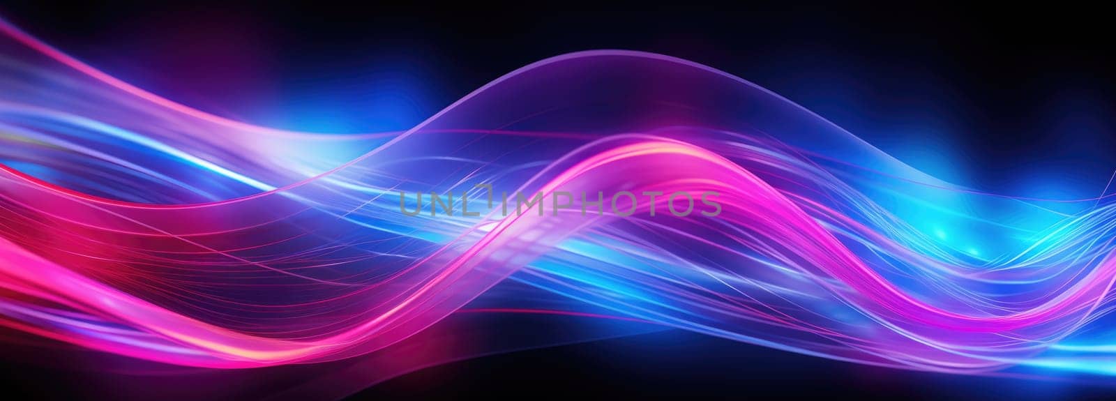 Glowing lines in bright neon colours on a dark background by palinchak