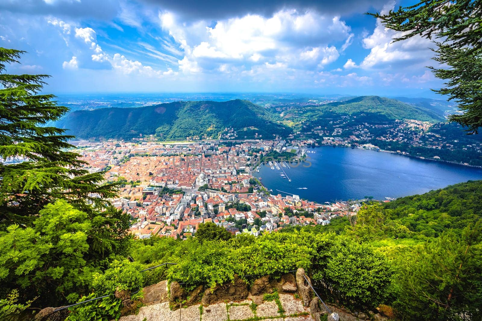 Town of Como aerial panoramic view, Lombardy region of Italy