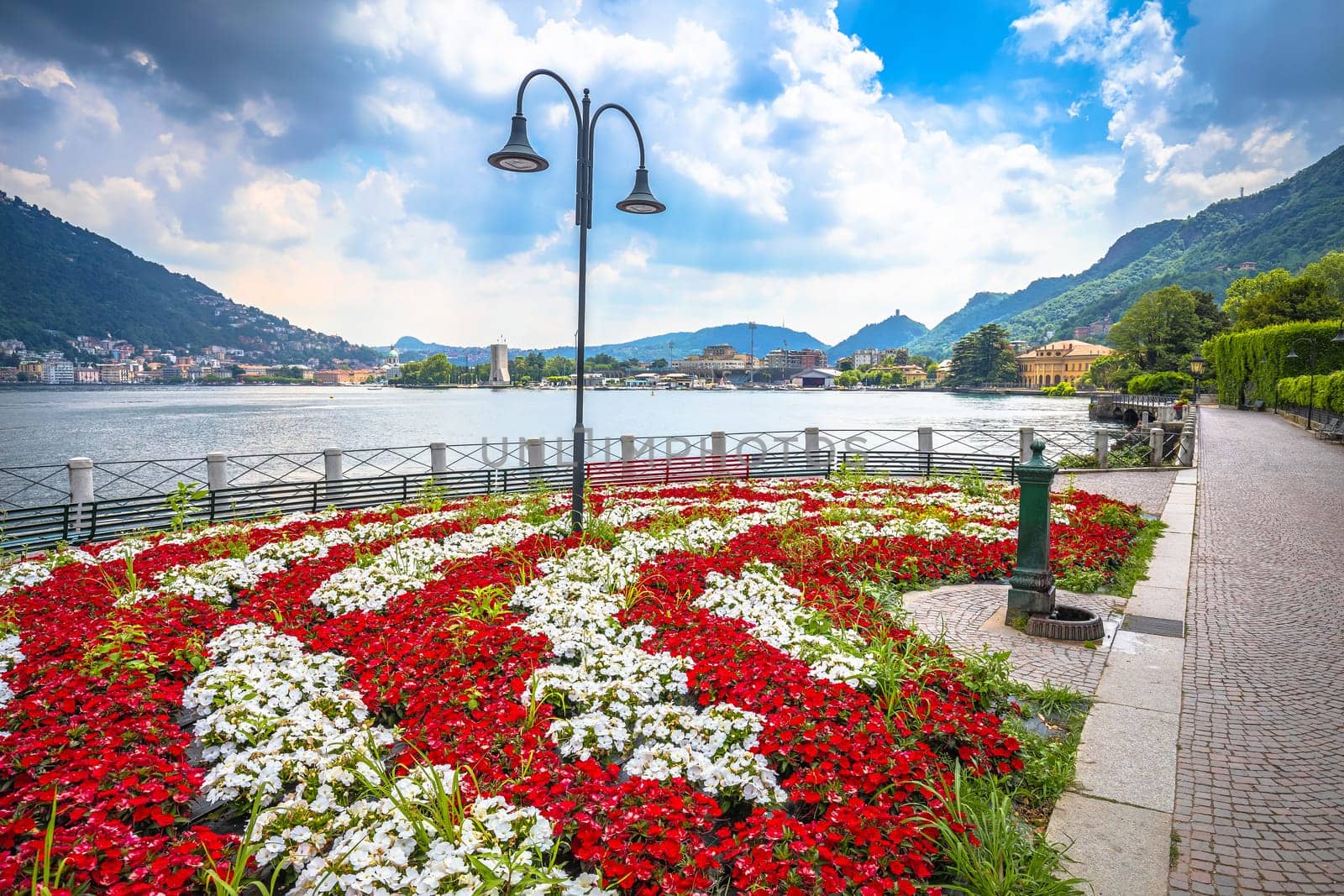 Town of Como lakefront view, Como lake waterfront, Lombardy region of Italy