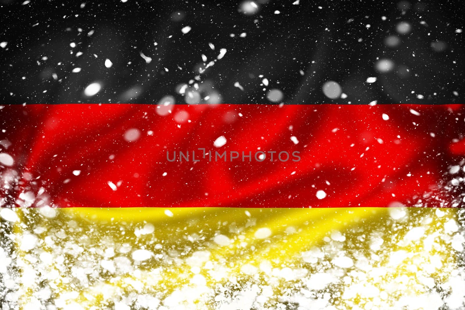 Germany flag and snow layer winter concept,  winter in Germany