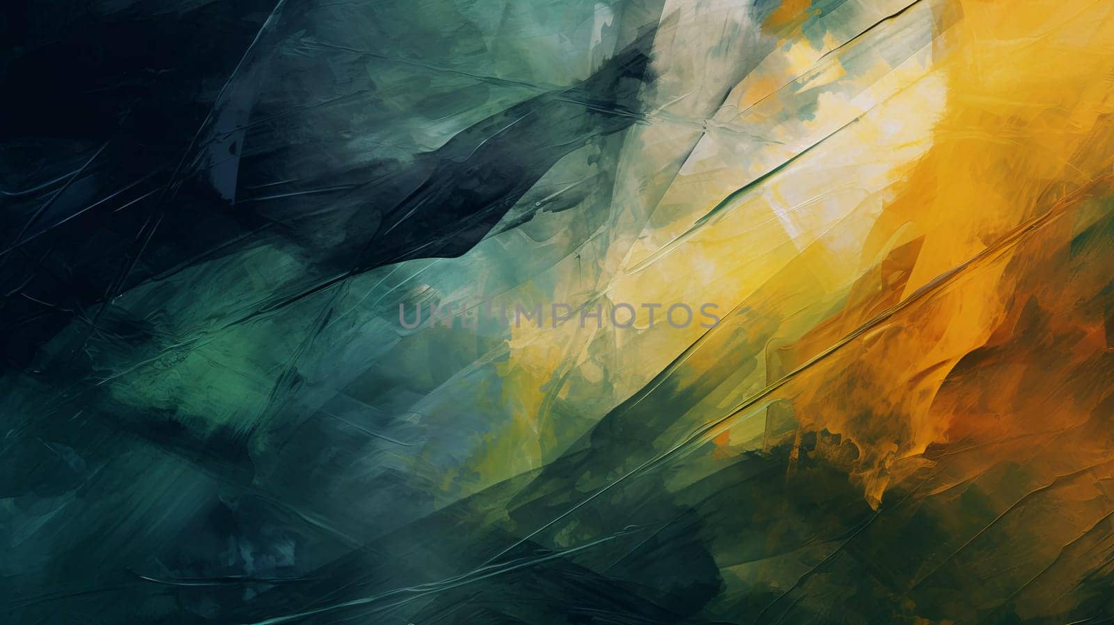 The dark abstract background is made in the grunge style, hand-painted in brown, green, yellow and dark blue colors