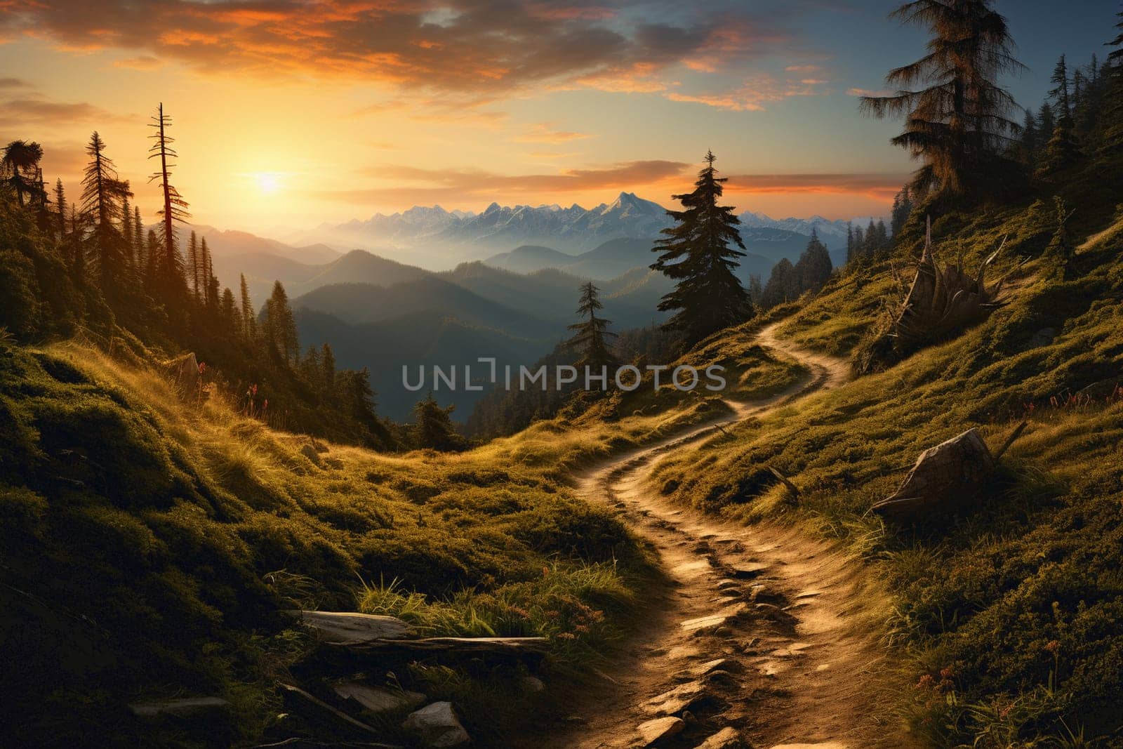 Mountains during sunset. Beautiful natural landscape in the summer time. High quality photo