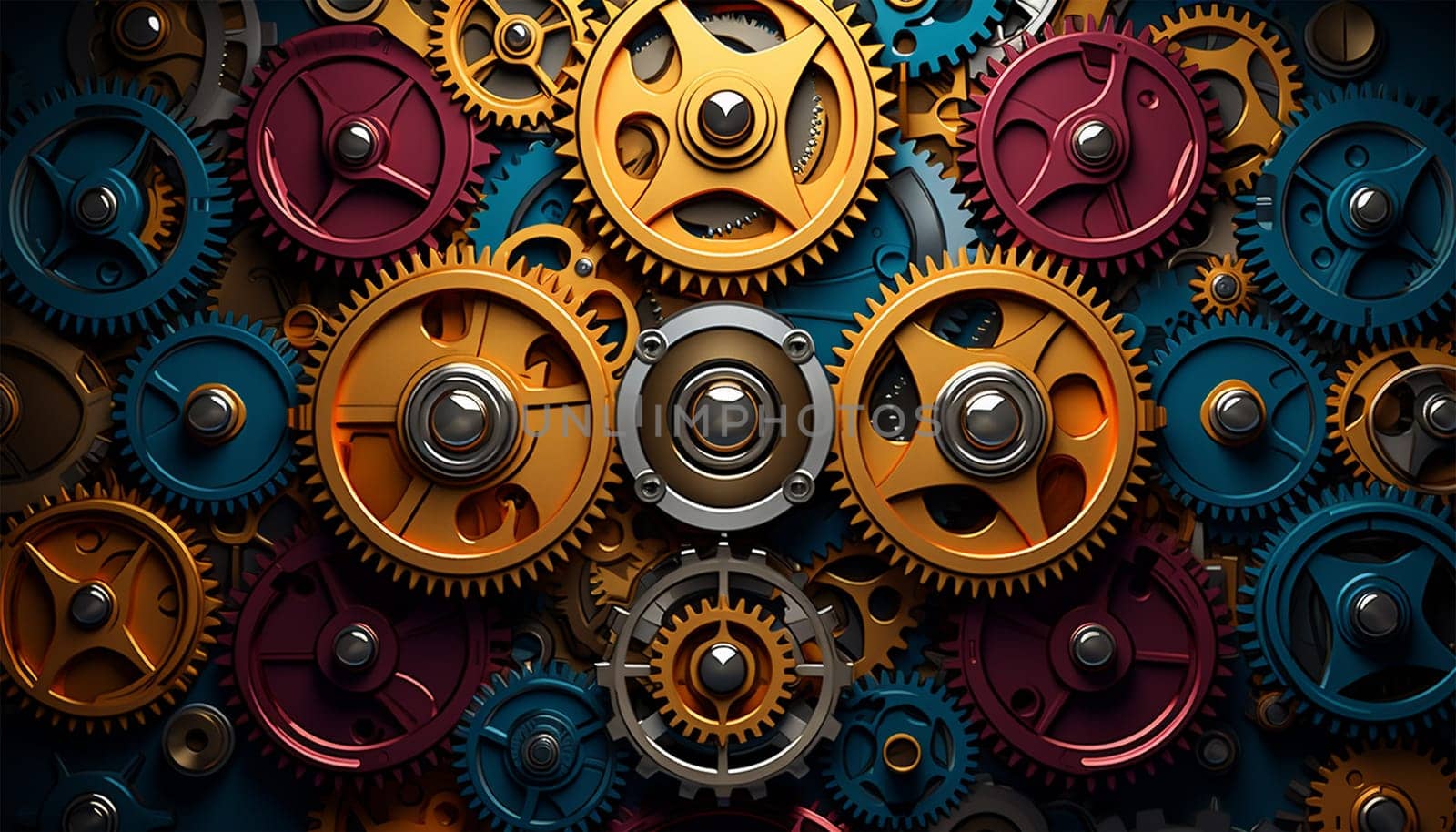 Creative business idea concept. Teamwork, process and workflow management and Cogs and gear wheel mechanisms. Hi-tech digital technology and engineering. Abstract technical background. by Annebel146