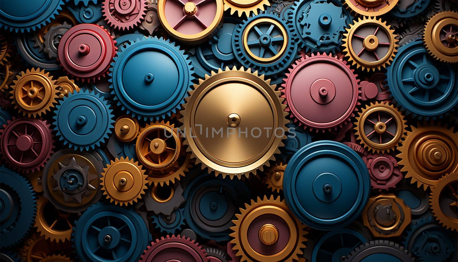 Creative business idea concept. Teamwork, process and workflow management and Cogs and gear wheel mechanisms. Hi-tech digital technology and engineering. Abstract technical background. by Annebel146