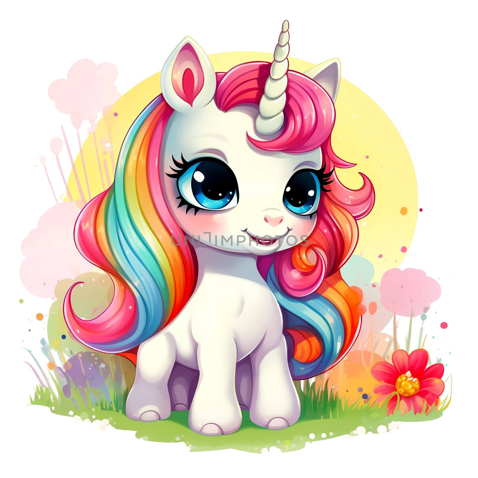 Cute rainbow unicorn. Sticker Clipart. AI generated. by AndreyKENO